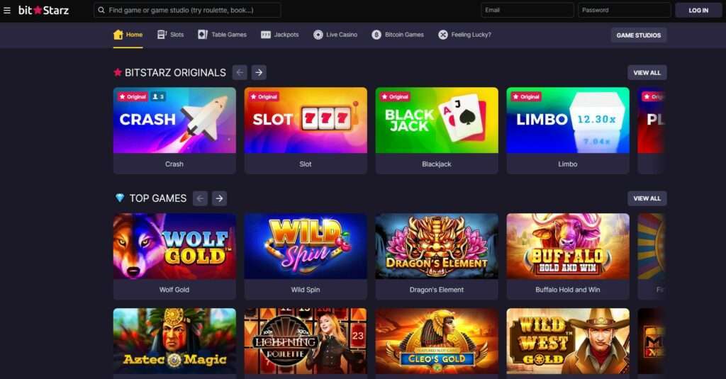 Screenshot of BitStarz Casino Homepage – In-Depth Review and Gaming Experience