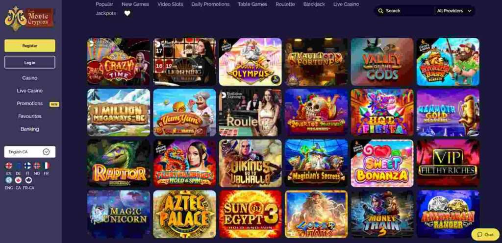 Homepage of MonteCryptos Casino, an elite Bitcoin gaming platform, examined in our detailed review at BitcoinPlay, a leading crypto casino guide.