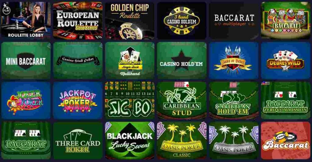 Assortment of Bitcoin table games at MonteCryptos, featured in our detailed review on BitcoinPlay, your definitive source for crypto casino gaming.