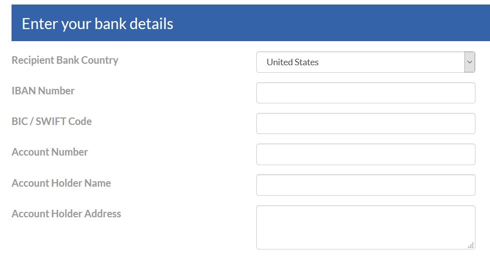 bank account detail sell crypto