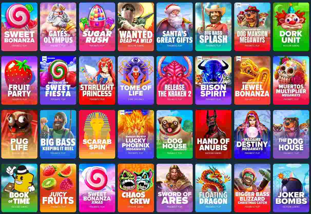 A vibrant selection of slots games available at Stake.com, a key highlight in our in-depth Stake Casino review.