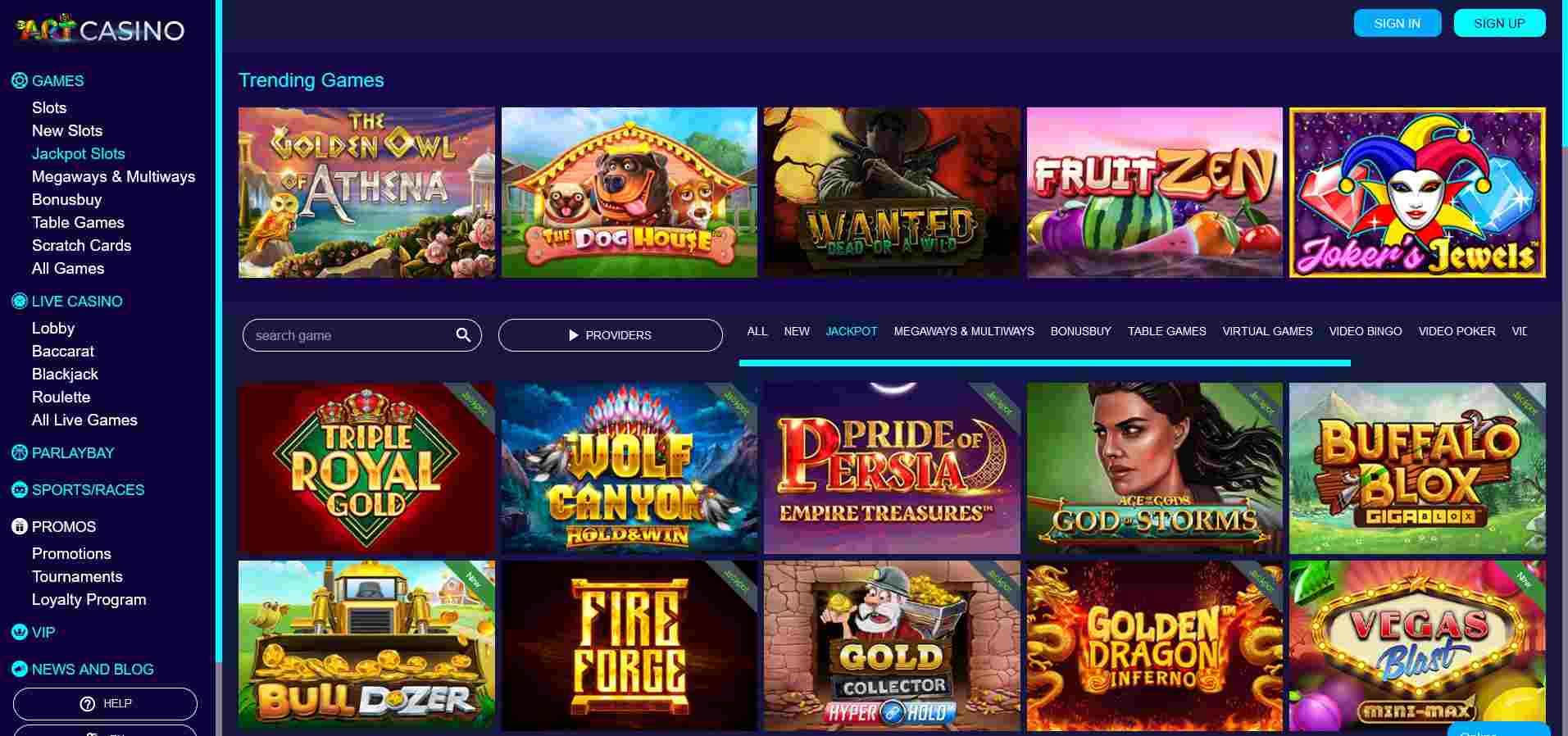 Screenshot of Artcasino.io homepage for review.