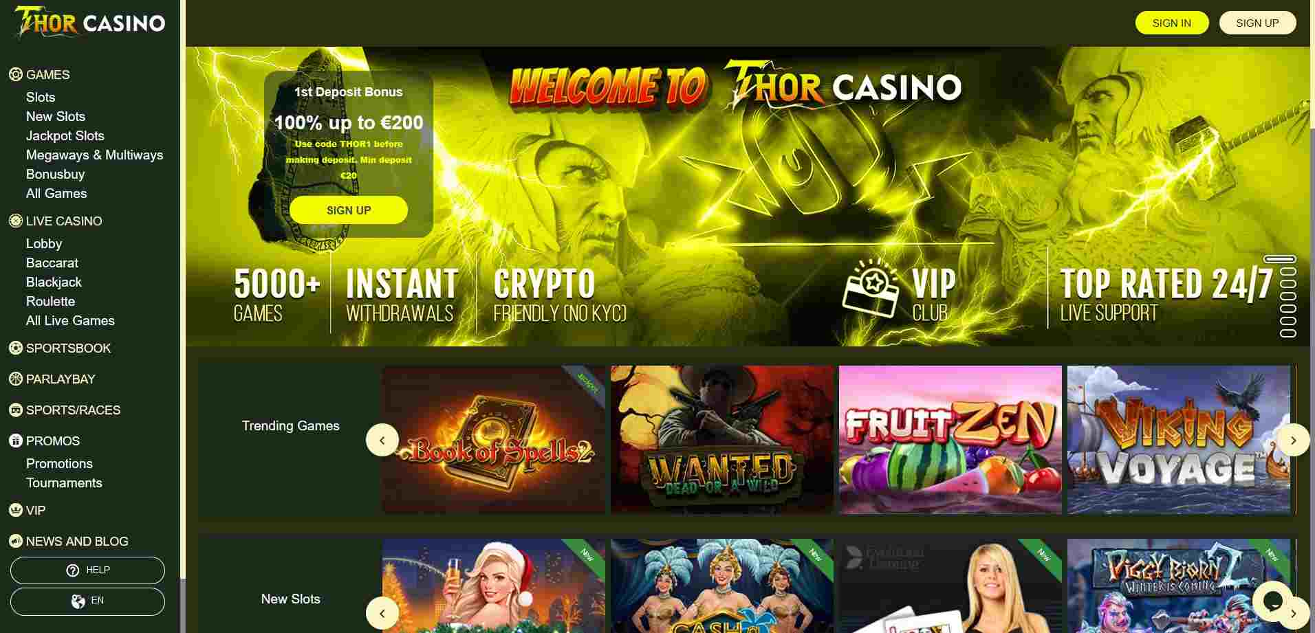 Thor Casino homepage snapshot - thorcasino.com review