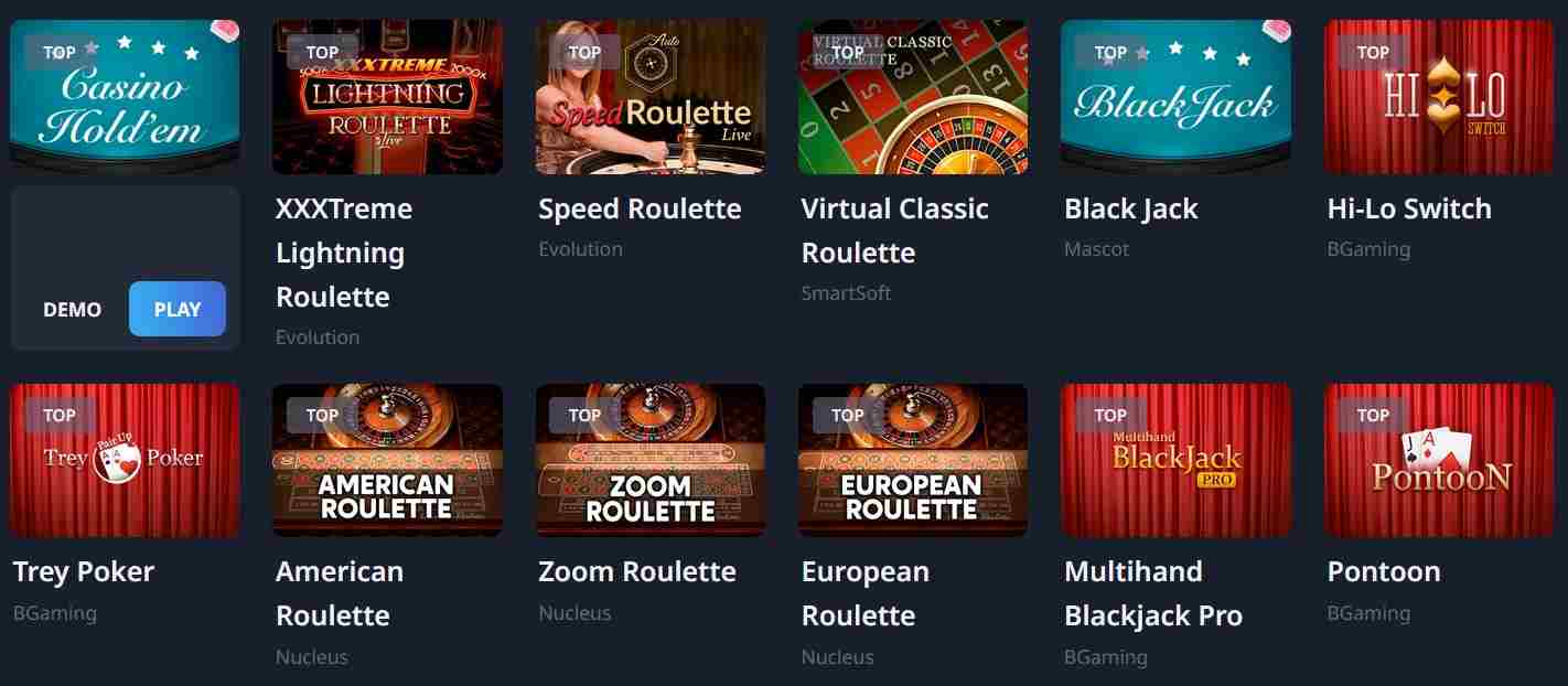 Table game selection at Bit4Win Casino, as featured in our comprehensive Bit4Win Casino review. Discover a wide range of table games at bit4win.com.