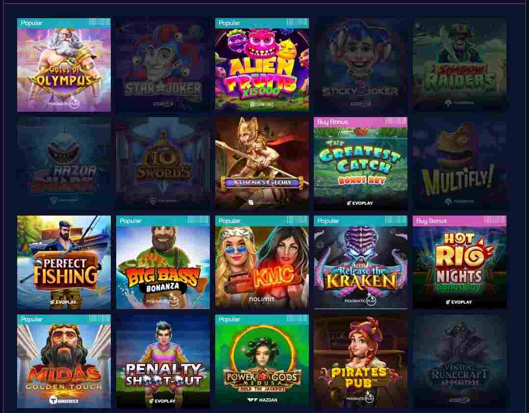 Vibrant selection of slot games available at JustBit.io, a highlight in our comprehensive casino review.