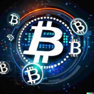 Bitcoin Casino USA logo: A futuristic Bitcoin logo with a gambling theme, representing a prominent crypto casino in the USA.