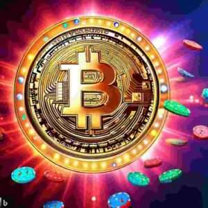 Slot machine with Bitcoin for Free Spins Bonus in crypto gambling.