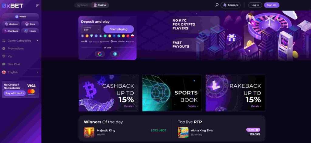 0x.bet casino homepage screenshot for review analysis.